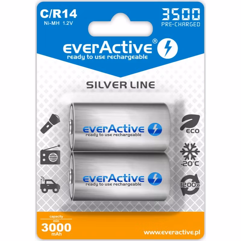 Uppladdningsbara batterier 2x everActive R14 / C Ni-MH 3500 mAh