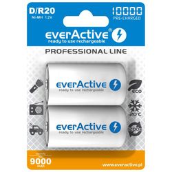 Uppladdningsbara batterier 2x everActive R20/D Ni-MH 10,000 mAh