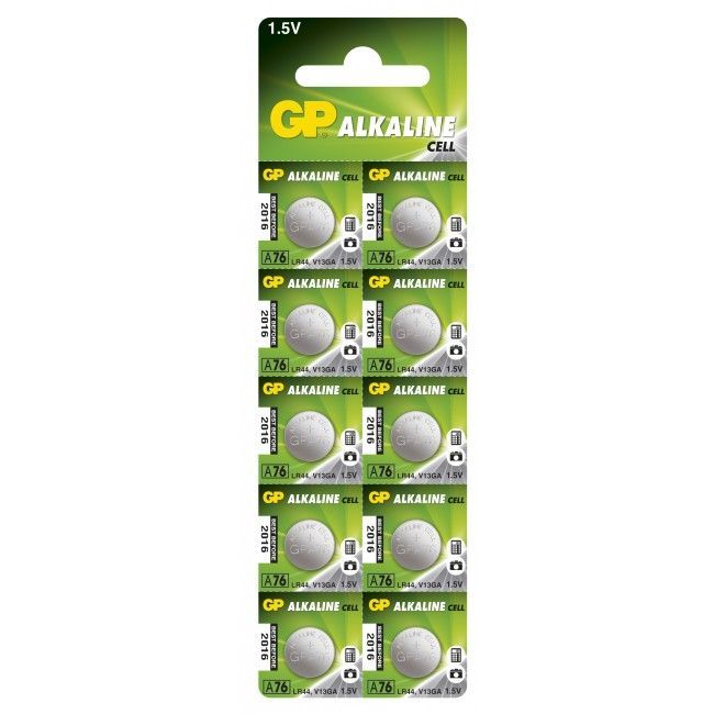 GP knappcell 1,5V, LR44/AG13, 10st, även kallad GP A76