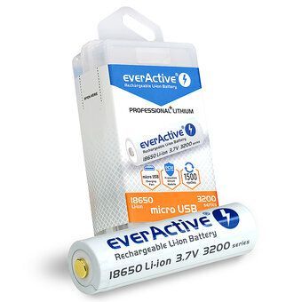 18650 everActive 3,7V Li-ion 3200mAh mikro USB-batteri med BOX-skydd