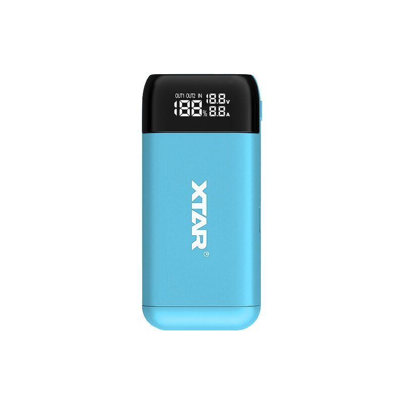 Xtar PB2S Blå, Laddare / Power Bank för cylindriska batterier Li-ion 18650/20700/21700/26650