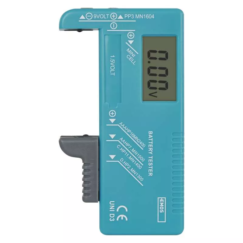 Universal batteritestare (AA, AAA, C, D, 9V, knapp)