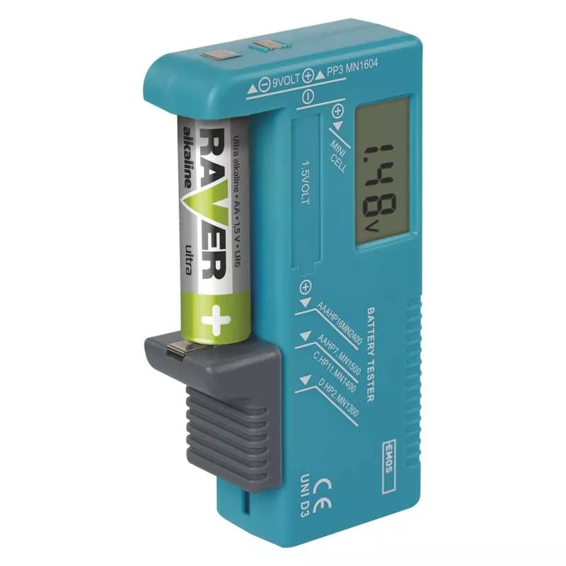 Batteritestare Universal (AA, AAA, C, D, 9V, knapp)