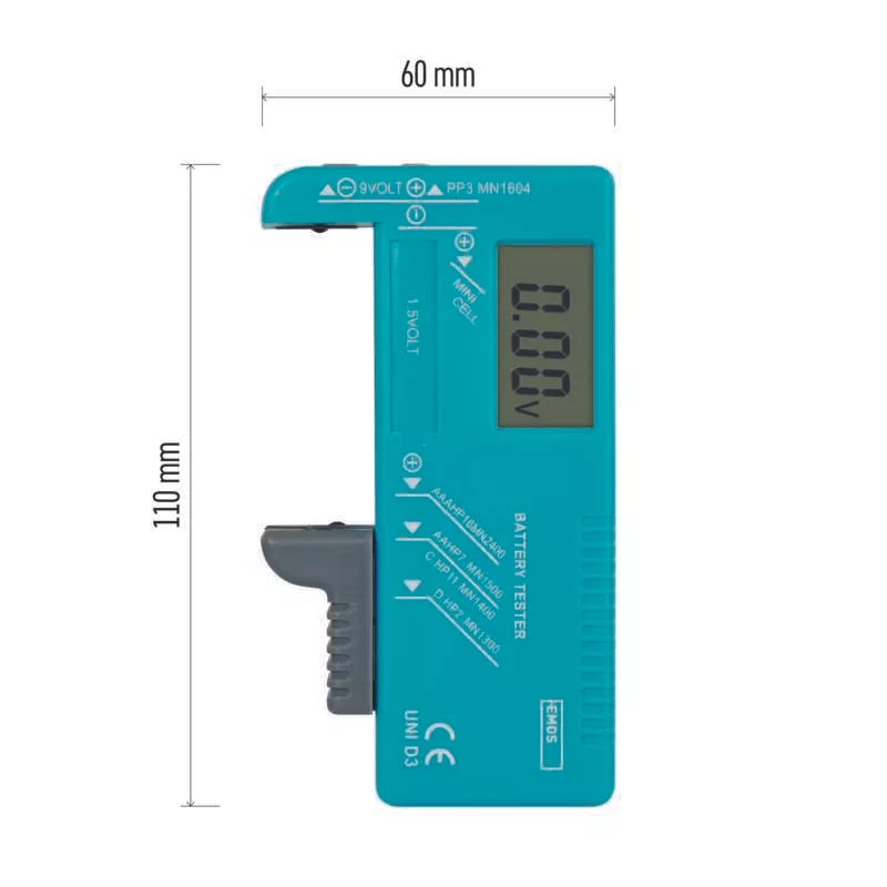 Batteritestare Universal (AA, AAA, C, D, 9V, knapp)