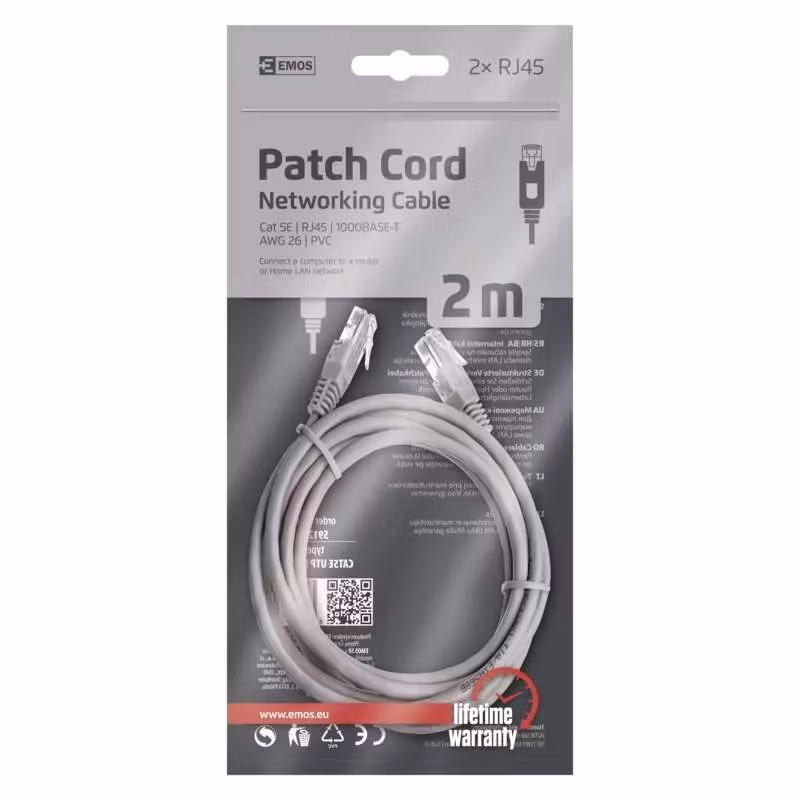 Nätverkskabel, PATCH-Kabel CAT 5E UTP, 2m