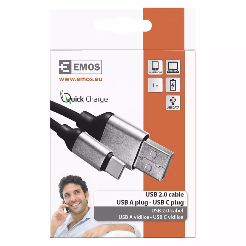 USB-kabel 2.0 A/Hane - C/Hane 1m svart