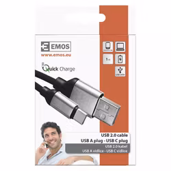 USB-kabel 2.0 A/Hane - C/Hane 1m svart