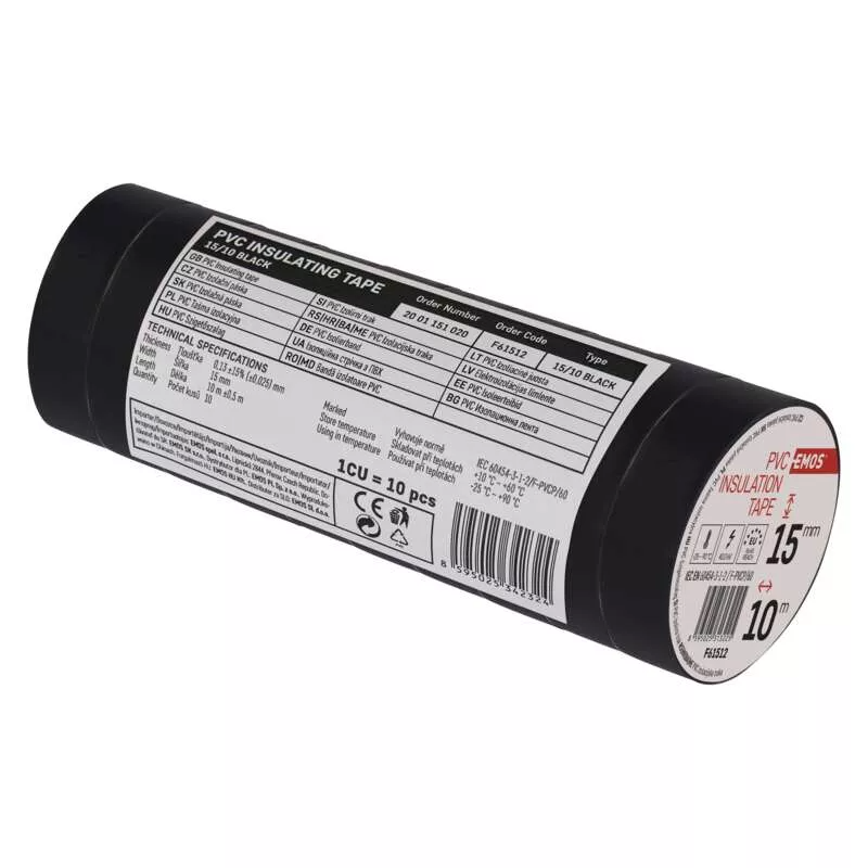 Isoleringstejp PVC 15mm/10m svart, 10 st