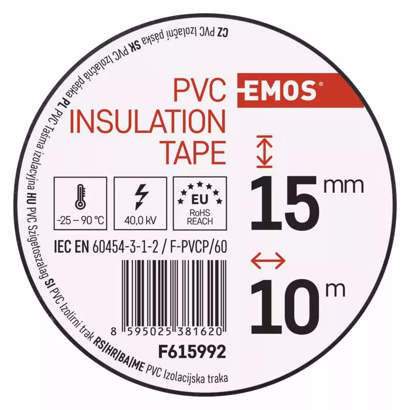 Isoleringstejp PVC 15mm/10m mix av färger, 10 st