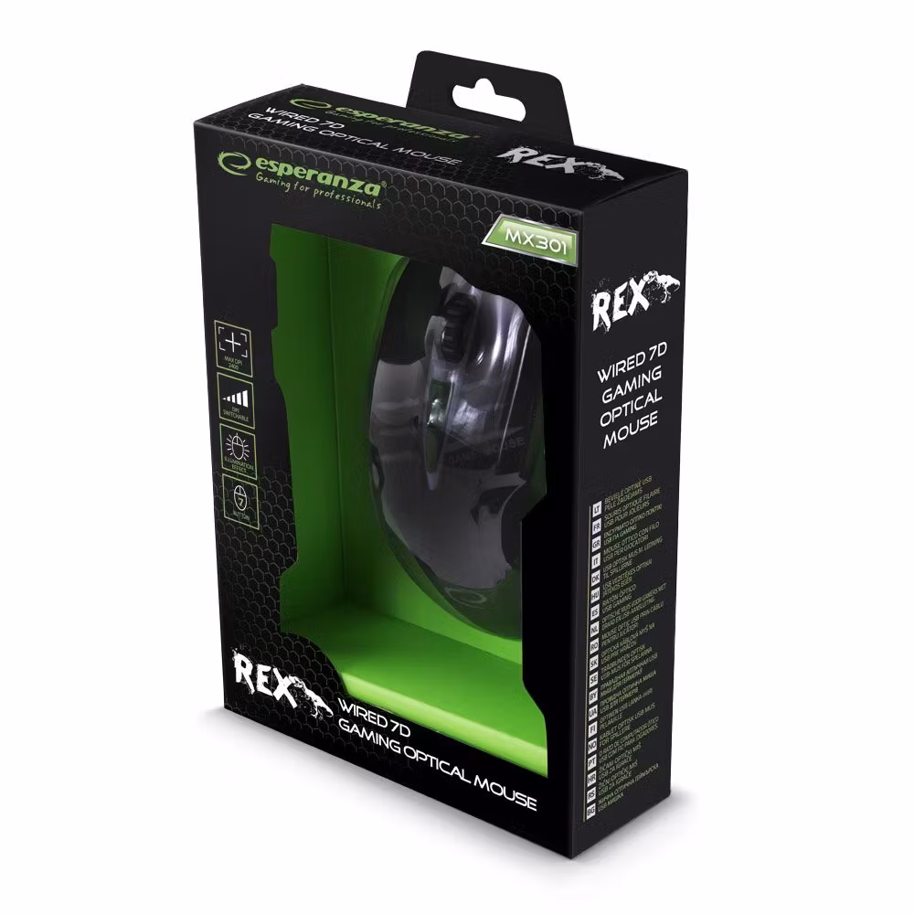 ESPERANZA TRÅDAD MUS FÖR SPELARE 7D OPT. USB MX301 REX