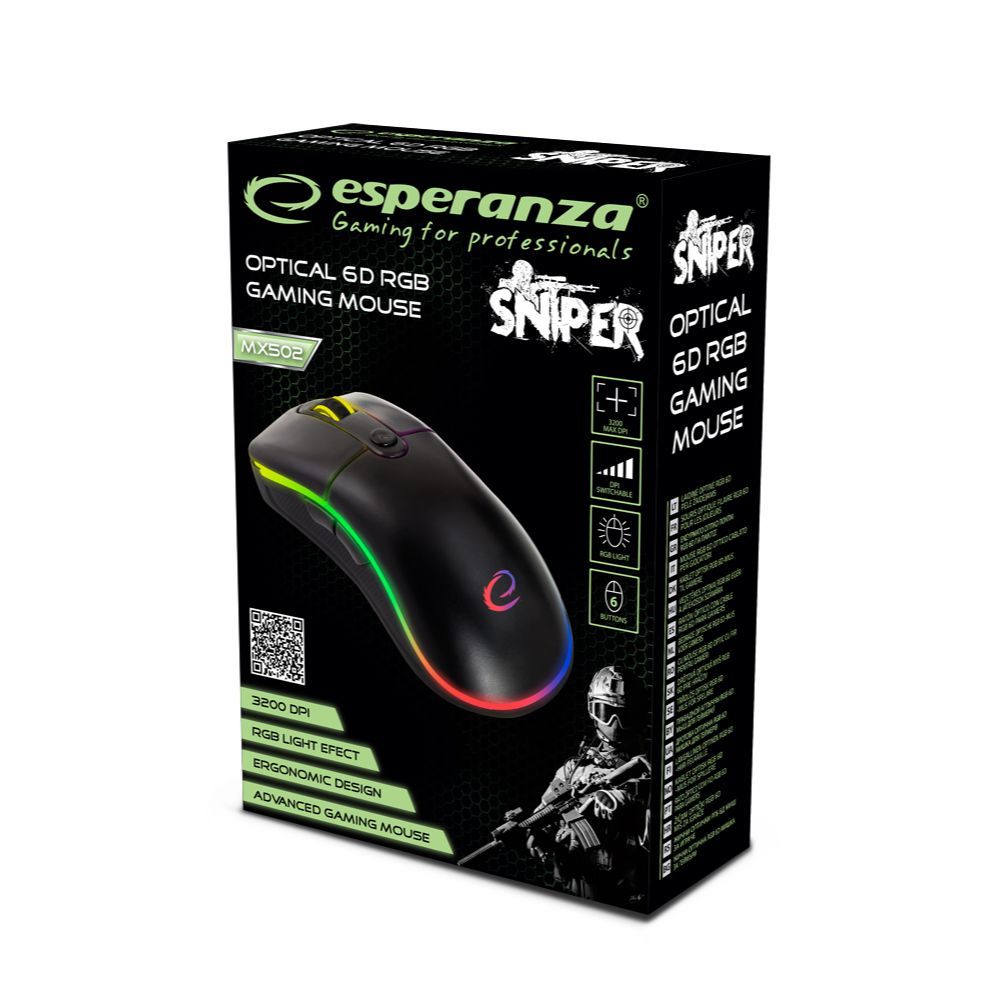 gamingmus ESPERANZA TRÅDAD MUS FÖR GAMERS LED RGB 6D OPT. USB SNIPER