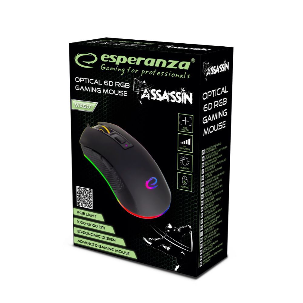 ESPERANZA TRÅDAD MUS FÖR GAMERS LED RGB 6D OPT. USB ASSASSIN gaming/ spelmus