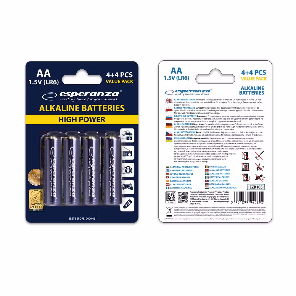 8 st alkaliska batterier AA