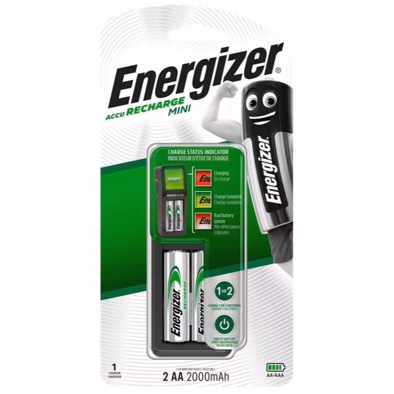 Energizer miniladdare + 2 x AA 2000 mAh
