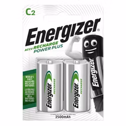 Uppladdningsbara batterier 2 x Energizer R14 C Ni-MH 2500mAh