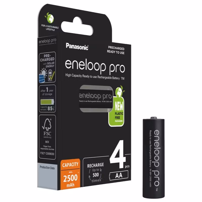 Uppladdningsbara batterier AA / R6, 4 x Panasonic Eneloop PRO NEW 2500mAh