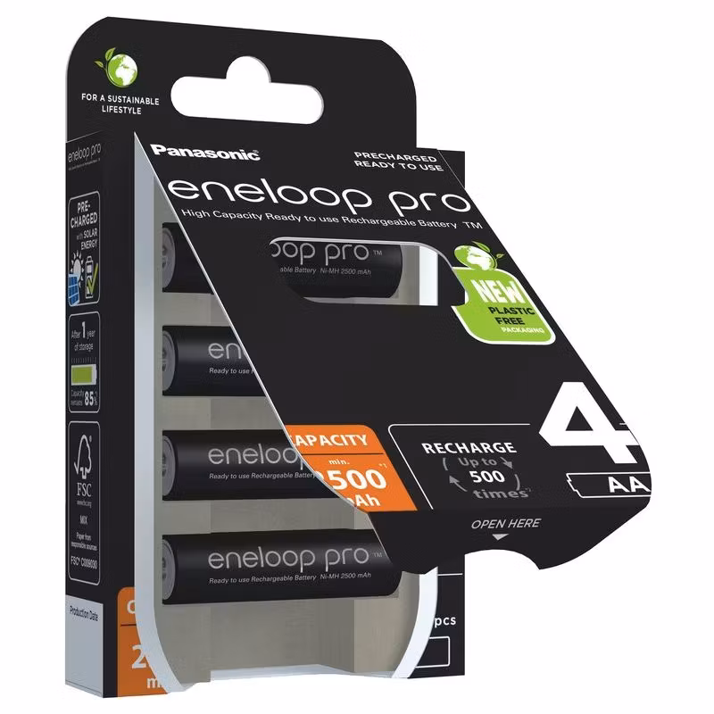 Uppladdningsbara batterier AA / R6, 4 x Panasonic Eneloop PRO NEW 2500mAh