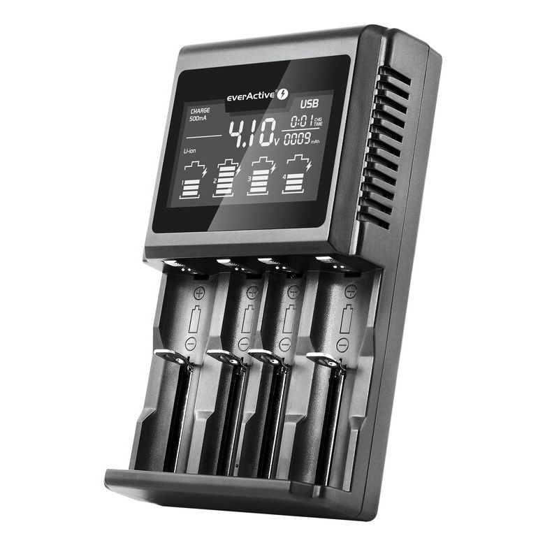 Laddare för Li-Ion och Ni-MH uppladdningsbara cylindriska batterier everActive UC-4000