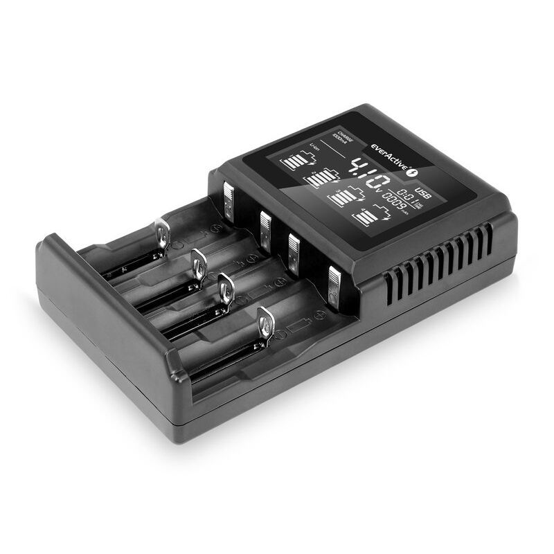 Laddare för Li-Ion och Ni-MH uppladdningsbara cylindriska batterier everActive UC-4000