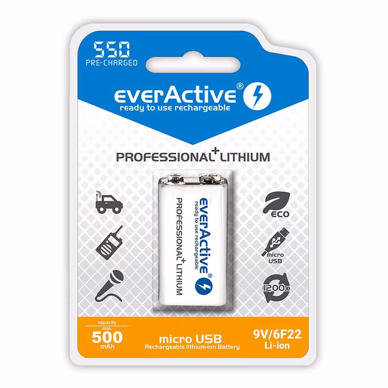 9V / 6F22 everActive Li-ion 550 mAh uppladdningsbart batteri