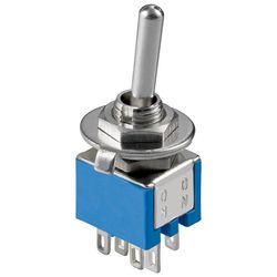 Vippströmbrytare miniatyr, 2x UM, 6 stift, blått hölje