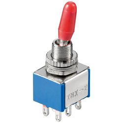 Vippströmbrytare miniatyr, 2x PÅ - PÅ, 6 stift, blått hölje