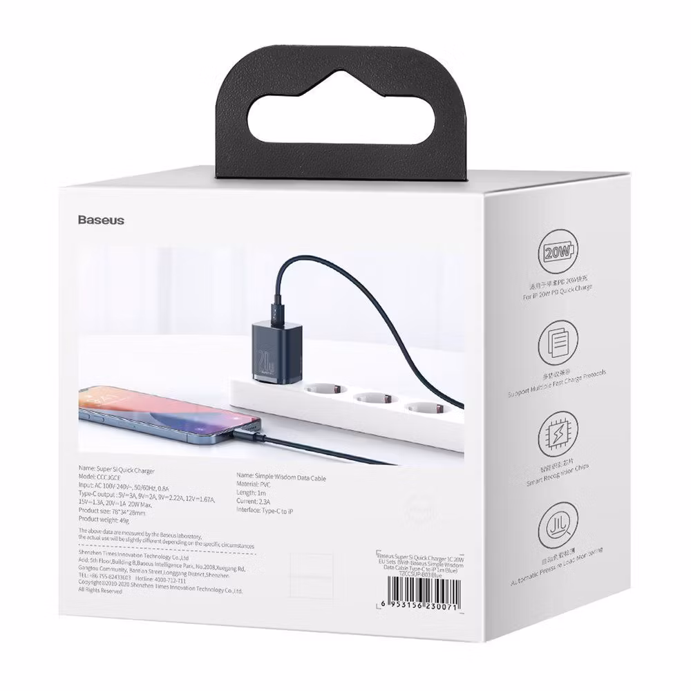 Baseus Super Si 1C snabb väggladdare USB Typ C 20 W Strömförsörjning blå frp2