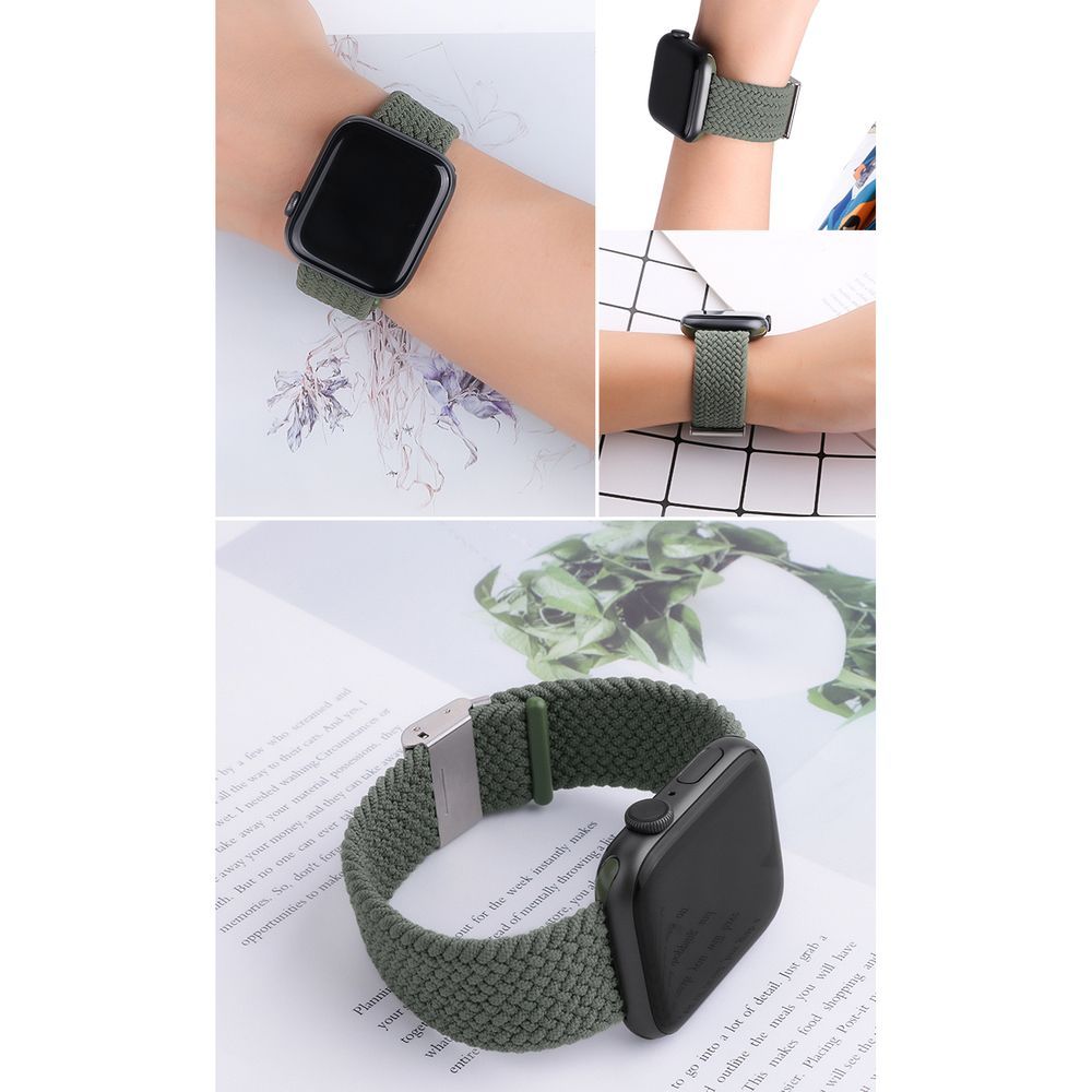 Klockarmband med flätat GRÖNT tygband för Apple Watch Ultra / 8/7/6 / SE / 5/4/3/2 (49 mm / 45 mm / 44 mm / 42 mm)