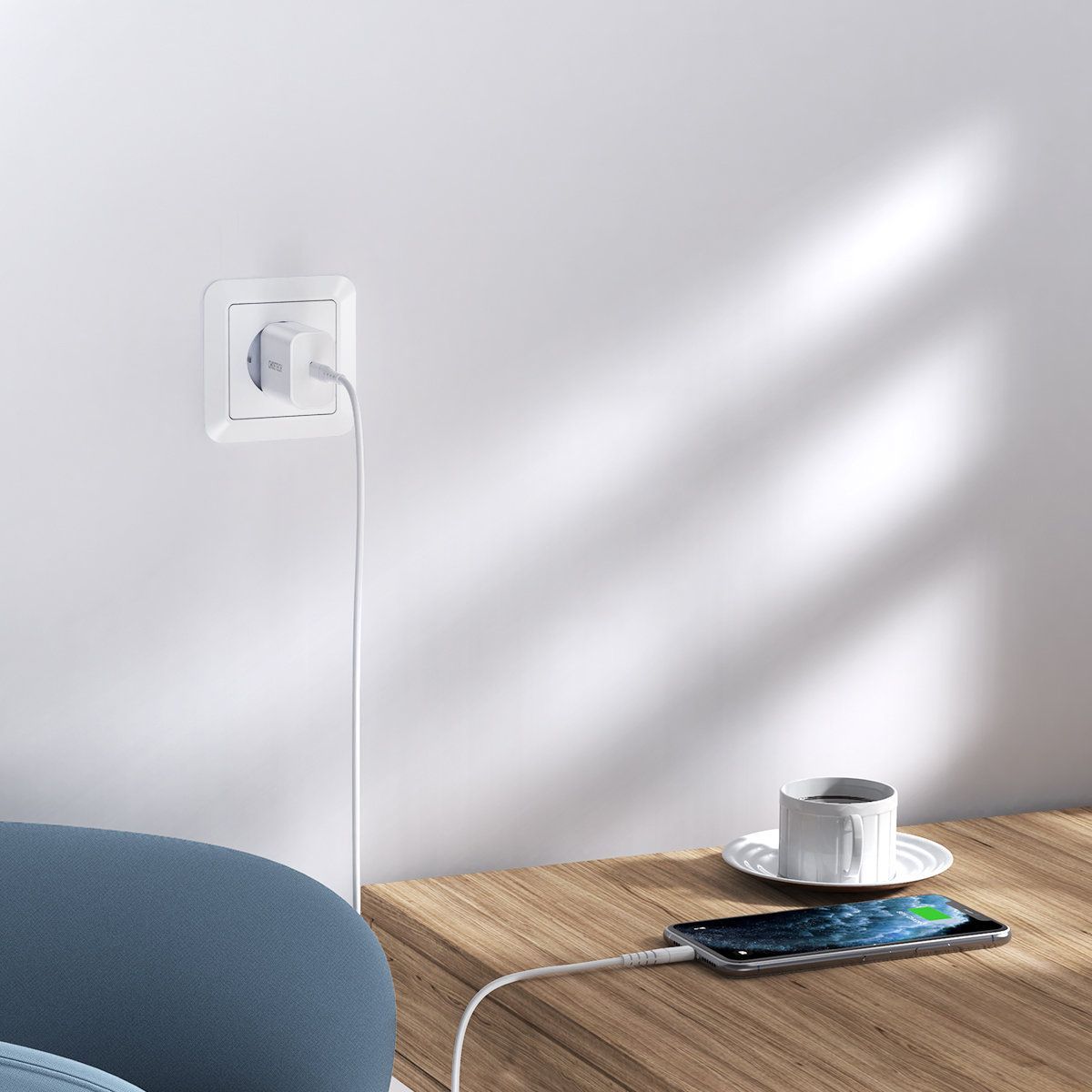 Choetech USB väggladdare Typ C PD 20W vit närverksladdare
