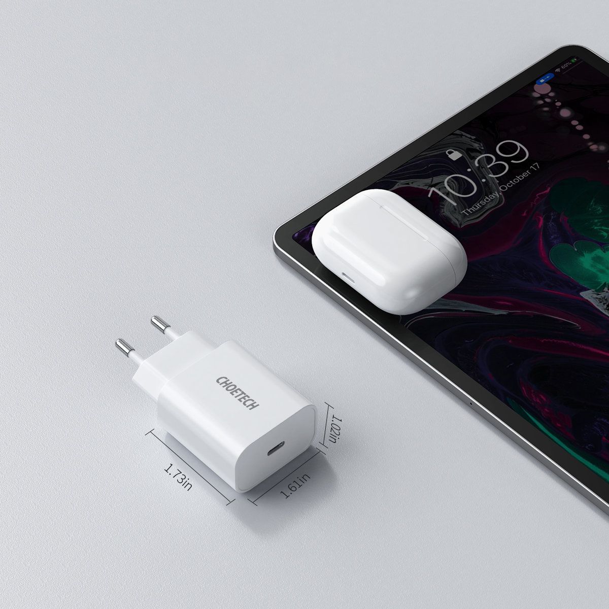 Choetech USB väggladdare Typ C PD 20W vit för laddning av smartphones etc