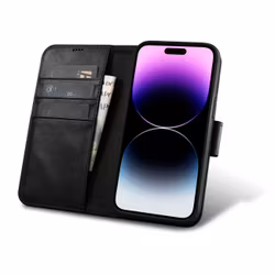 ICarer iPhone 14 Pro Max Plånboksfodral 2in1 Äkta Läder Anti-RFID - Svart