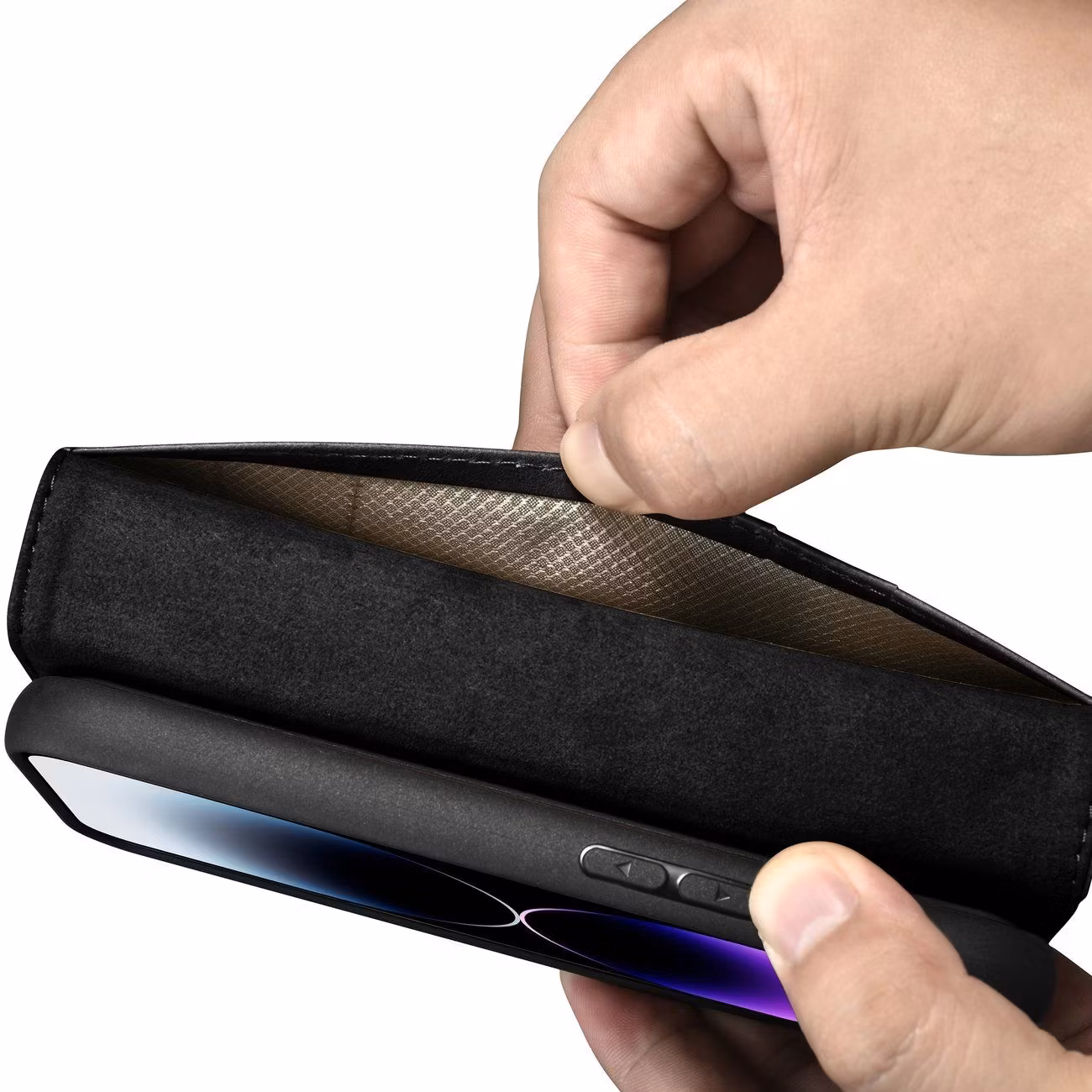 ICarer iPhone 14 Pro Max Plånboksfodral 2in1 Äkta Läder Anti-RFID - Svart bild 10