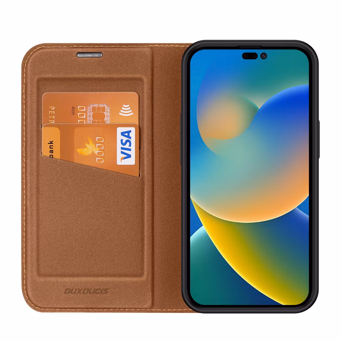 Dux Ducis Skin X2 fodral till iPhone 14 Pro Max magnetiskt flipfodral brun bild3