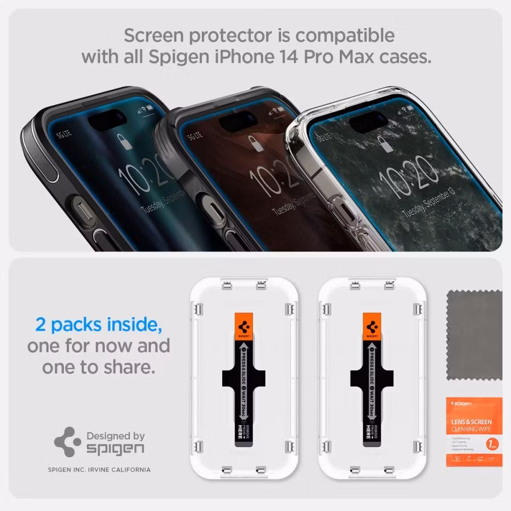 Spigen iPhone 14 Pro Max Skärmskydd GLAS.tR EZ Fit 2-pack bild 14
