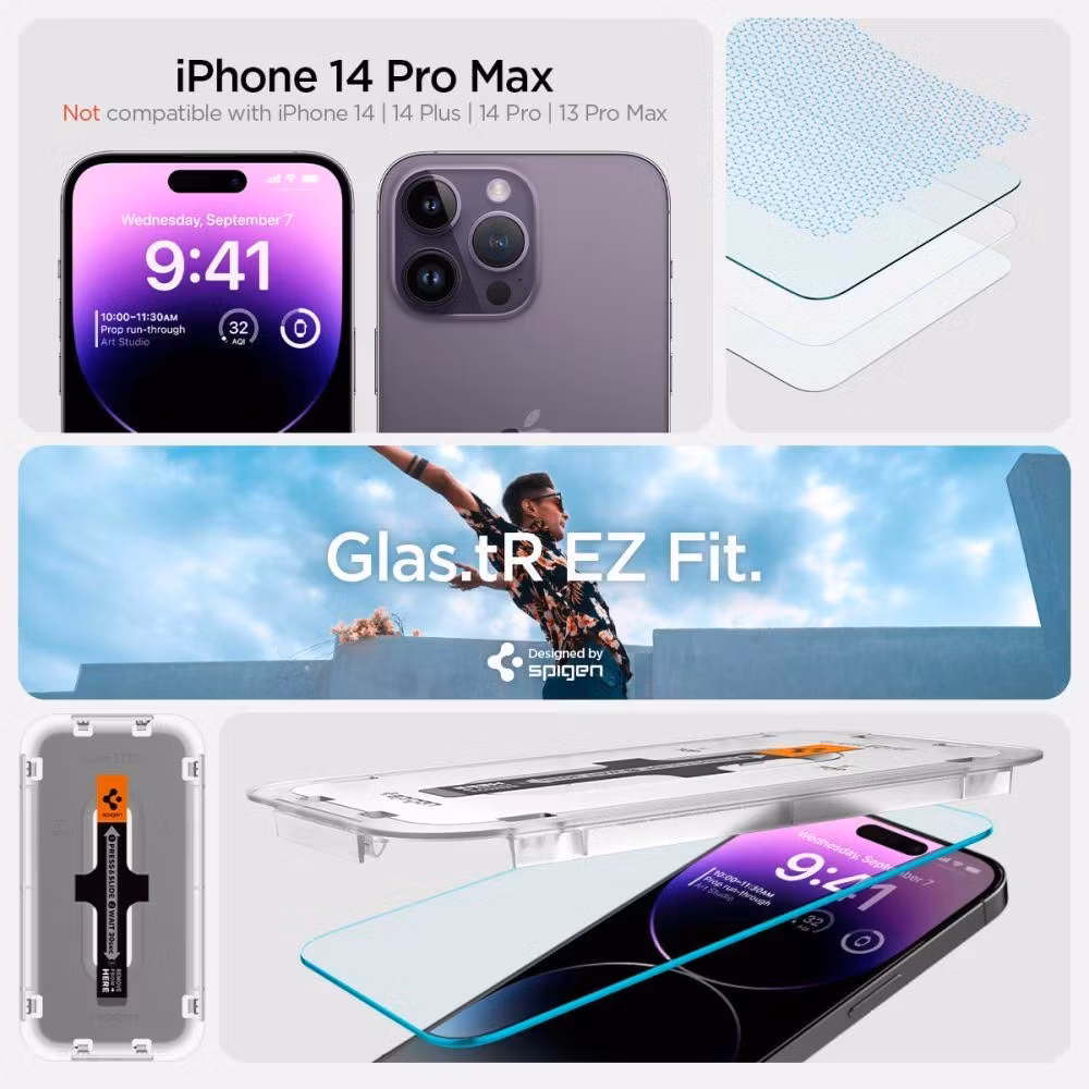 Spigen iPhone 14 Pro Max Skärmskydd GLAS.tR EZ Fit 2-pack bild9