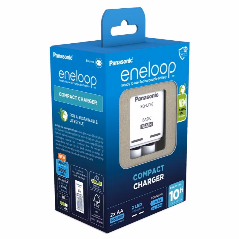 Batteriladdare Panasonic Eneloop BQ-CC50 samt batterier
