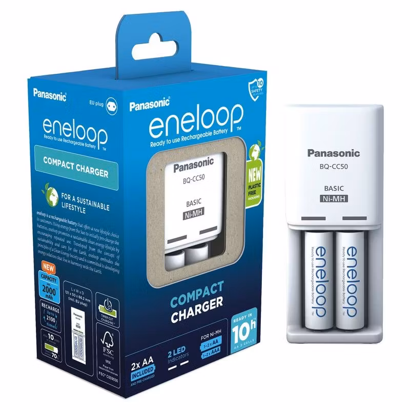 Batteriladdare Panasonic Eneloop BQ-CC50 + 2 x R6/AA Eneloop 2000mAh BK-3MCDE