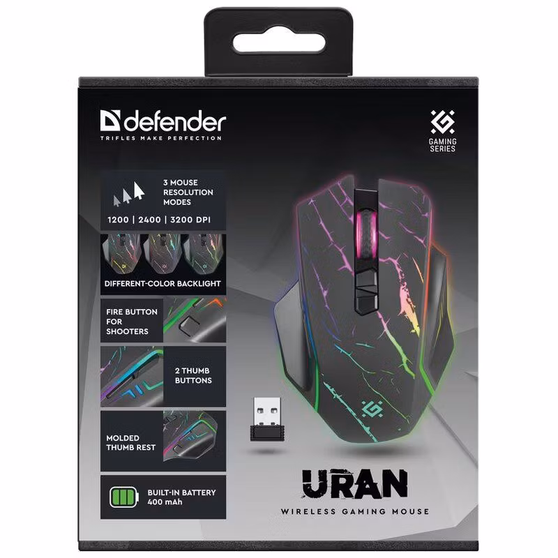 Defender Uran GM-503 3200DPI trådlös spelmus förpackning
