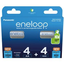 Uppladdningsbara batterier MIX 4 x R6/AA + 4 x R03/AAA Panasonic Eneloop