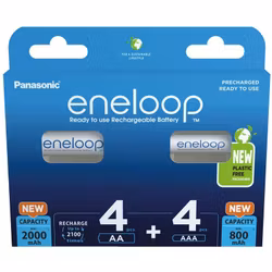 Uppladdningsbara batterier MIX 4 x R6/AA + 4 x R03/AAA Panasonic Eneloop