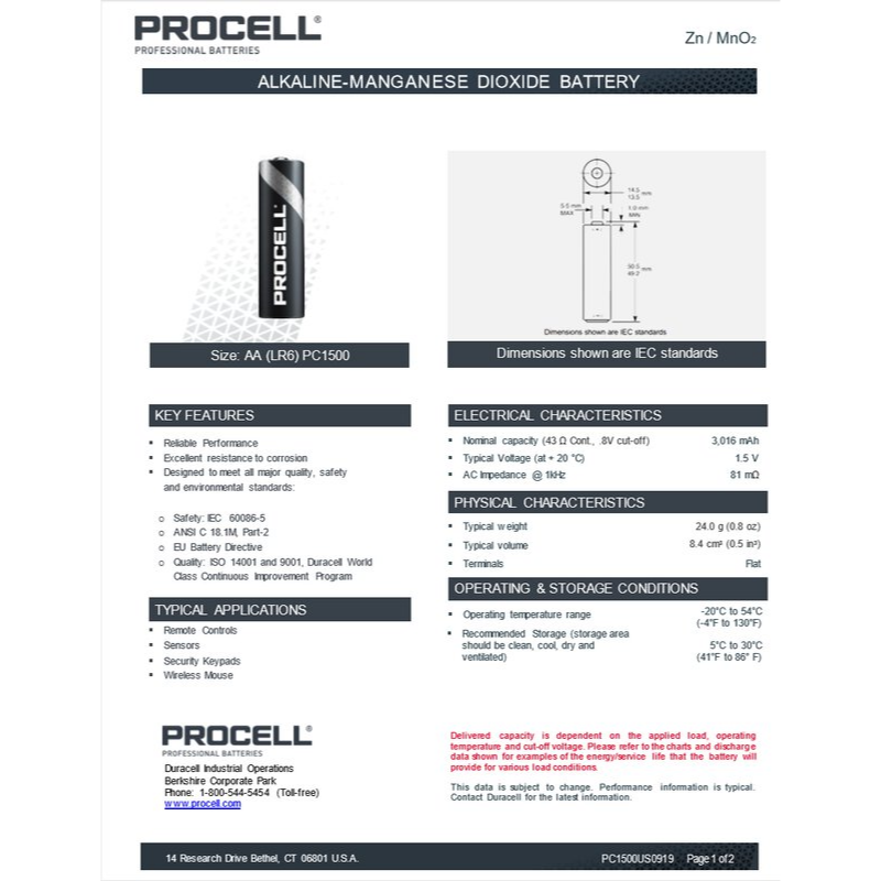 AA / LR6 batterier, 10 x Duracell Procell