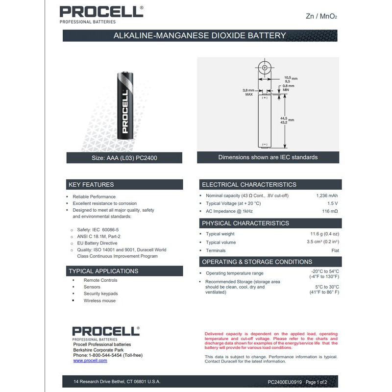 AAA/ LR03 batterier, 10 x Duracell Procell