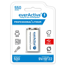 EverActive 9V Li-ion 550mAh batteri - USB-C Laddning