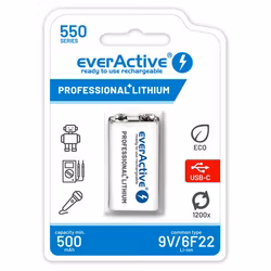 EverActive 9V Li-ion 550mAh batteri - USB-C Laddning
