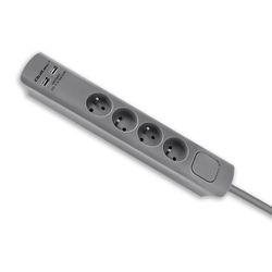 Qoltec överspänningsskydd | 4 uttag | 2 x USB | 1,8m | Grå