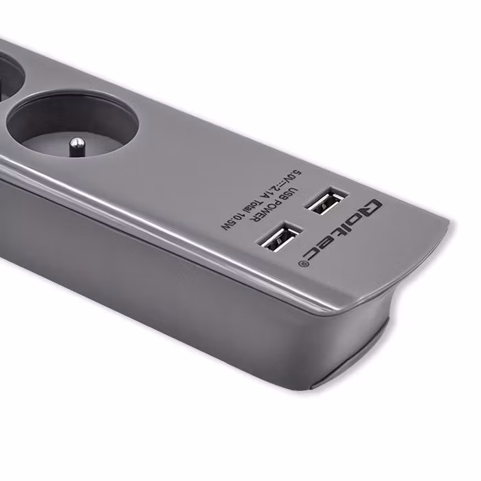 Qoltec överspänningsskydd | 4 uttag | 2 x USB | 1,8m | Grå