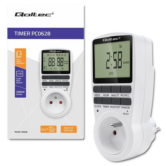 Qoltec elektronisk timer PC0628 | 3680W | 16A | LCD