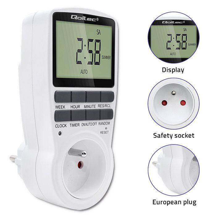 Qoltec elektronisk timer PC0628 | 3680W | 16A | LCD