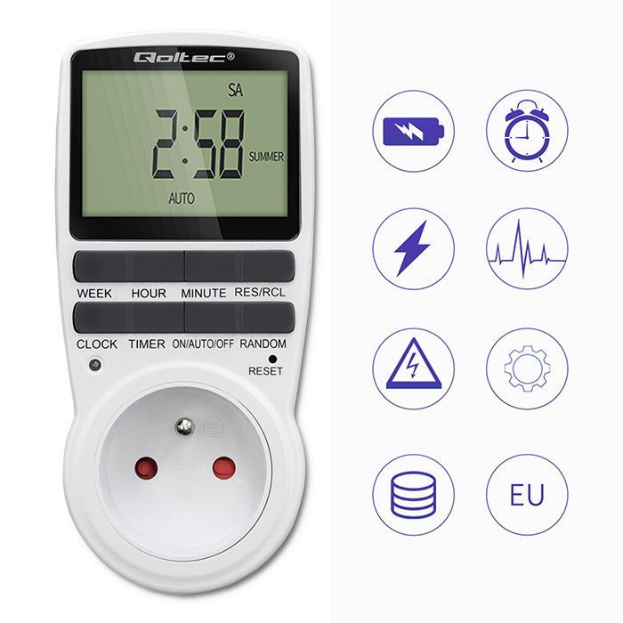 Qoltec elektronisk timer PC0628 | 3680W | 16A | LCD