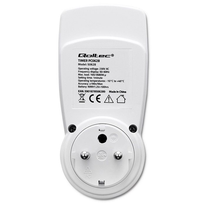 Qoltec elektronisk timer PC0628 | 3680W | 16A | LCD